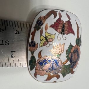 White rounded rectangle cloisonné pendent